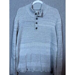 Flag & Anthem Men's Gray Striped Mock Neck Button Pullover Sweater Knit L
